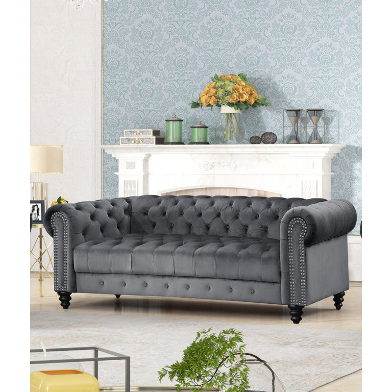 Rosdorf Park Marvale 89 Velvet Rolled Arm Chesterfield Sofa Reviews Wayfair